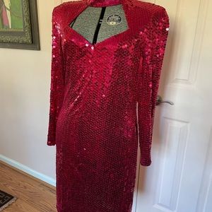 Pink sequins 1980s 90s shoulder pad dress M L